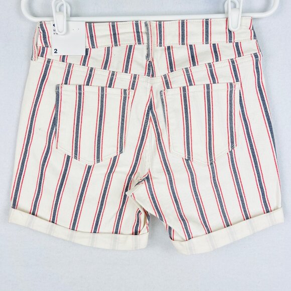 Old Navy Women's Striped Cream Navy Red Rolled Hem Button-Fly Shorts Size 2 NWT - Picture 2 of 9